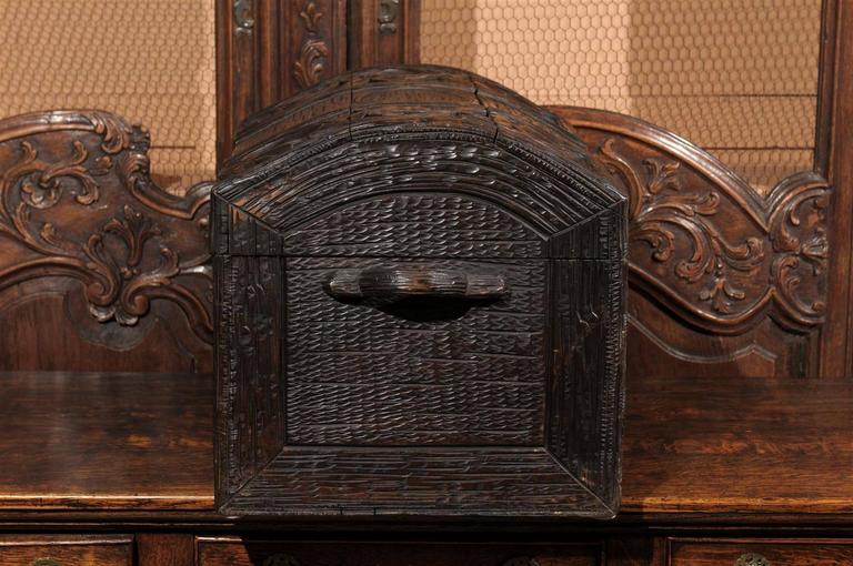 19th Century French Carved Wood Black Forest Turn of the Century Trunk with Floral Décor For Sale