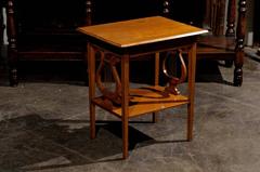 English 19th Century Collinson & Lock Satinwood Accent Table with Lyre Sides