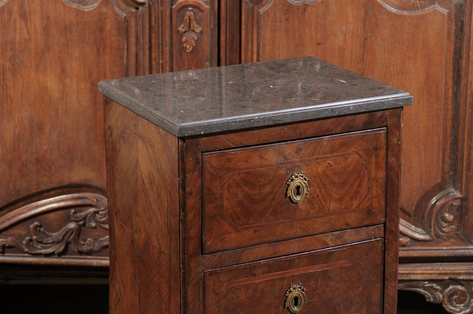 Petite Italian Two-Drawer Commode with Grey Marble Top, circa 1800 For Sale 3