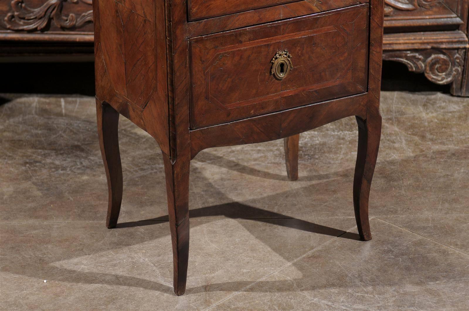 Petite Italian Two-Drawer Commode with Grey Marble Top, circa 1800 For Sale 1