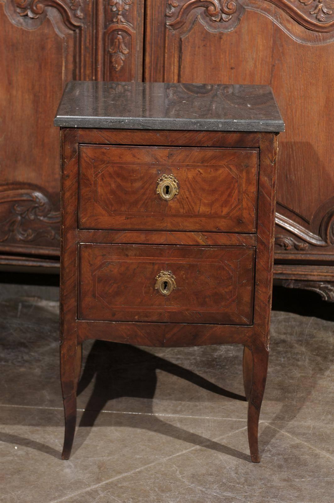 Petite Italian Two-Drawer Commode with Grey Marble Top, circa 1800 For Sale 4