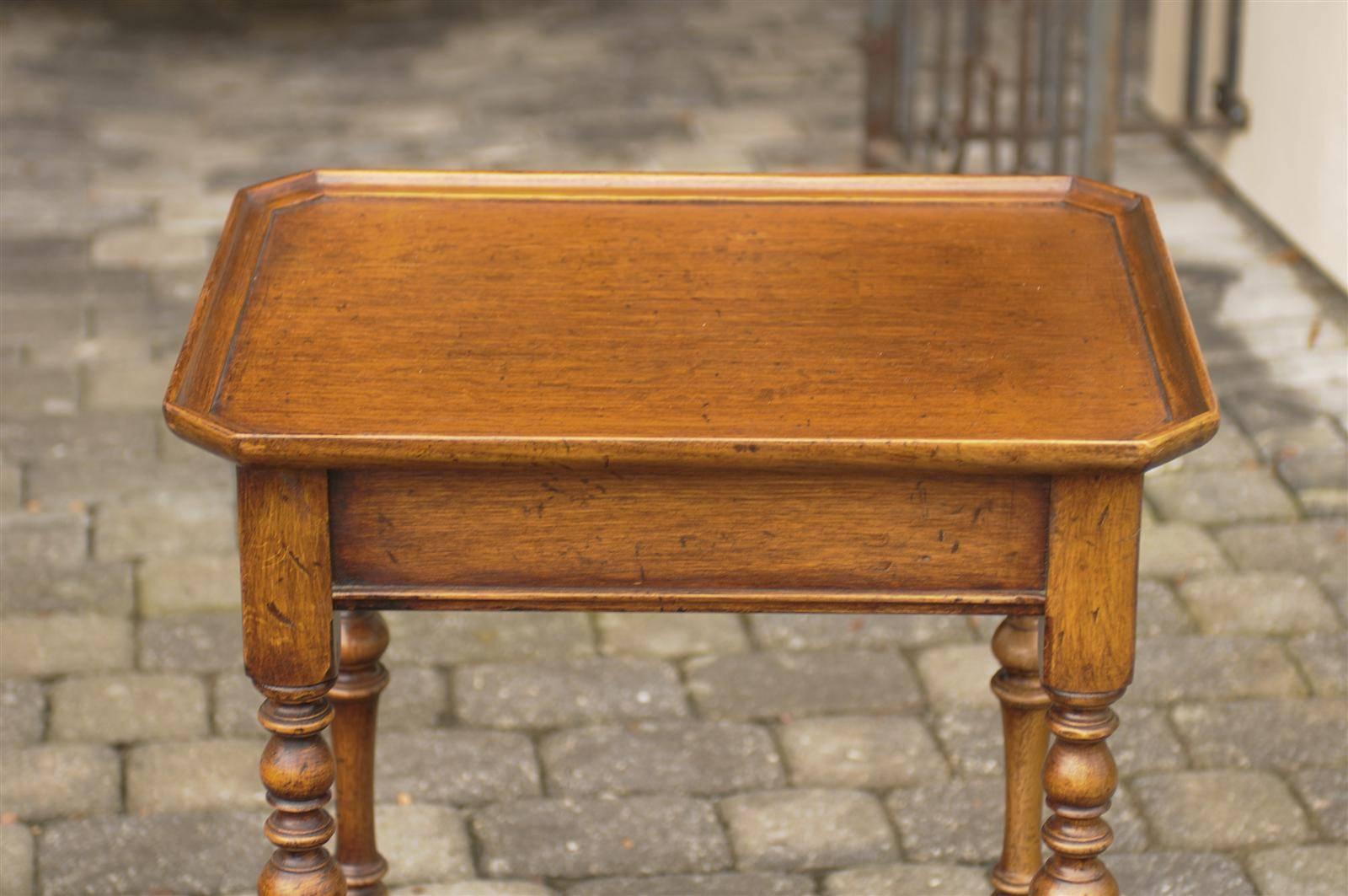 20th Century French Turn of the Century Side Table with Single Drawer and Exquisite Stretcher
