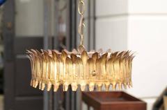 Vintage Spanish Gilt Metal Three-Light Crown Chandelier with Frosted Glass