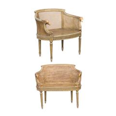 Pair of French Barrel-Back Painted Cane Louis XVI style Chairs