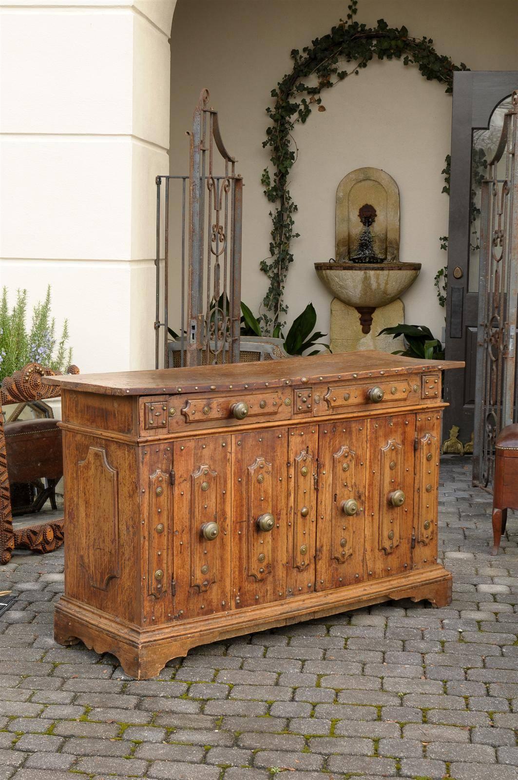 17th Century Northern Italian Walnut Two-Door Credenza from Bologna with Drawer In Good Condition In Atlanta, GA