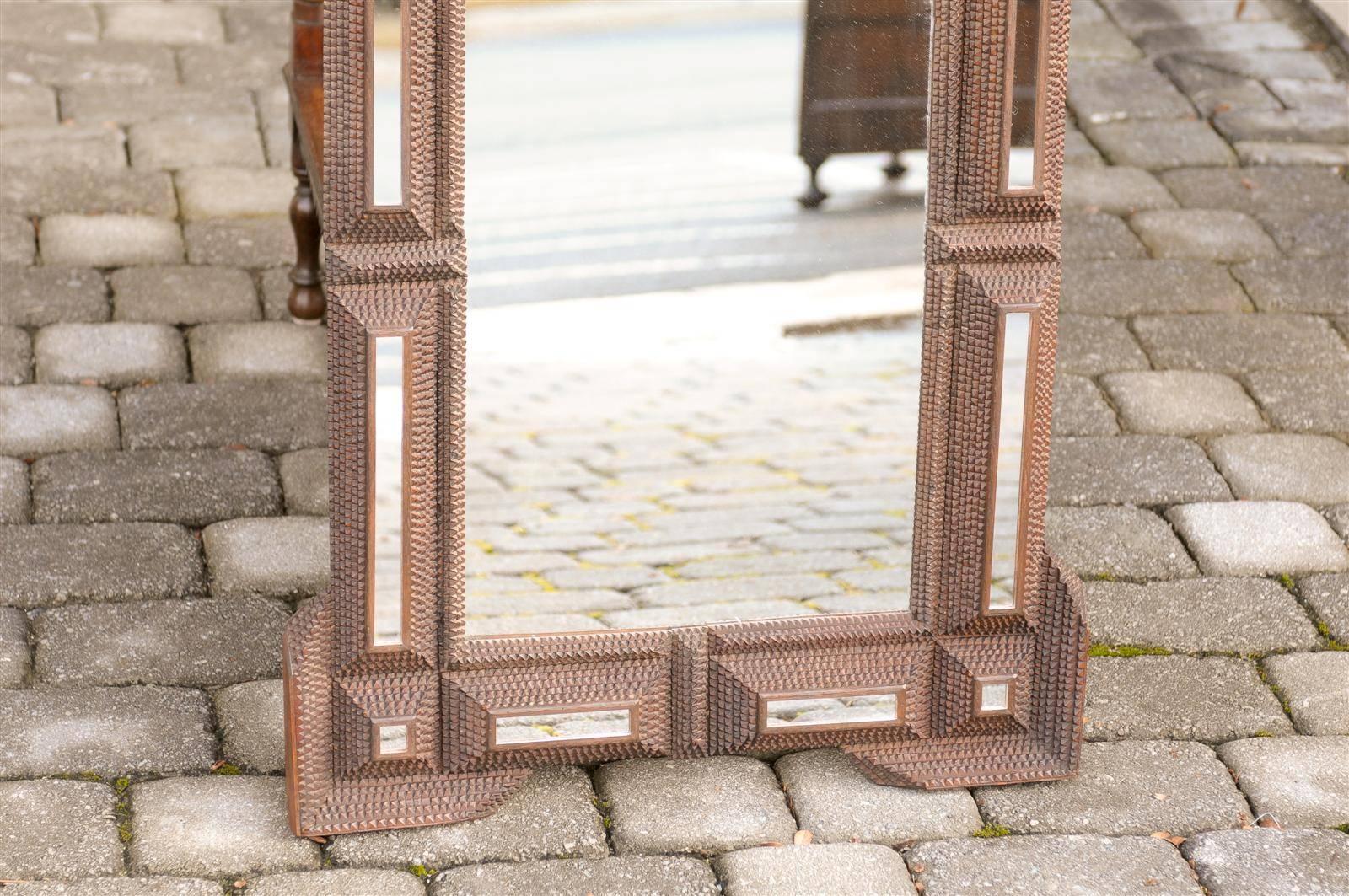French Tramp Art Mirror from the Turn of the century with Mirrored Side Panels 2