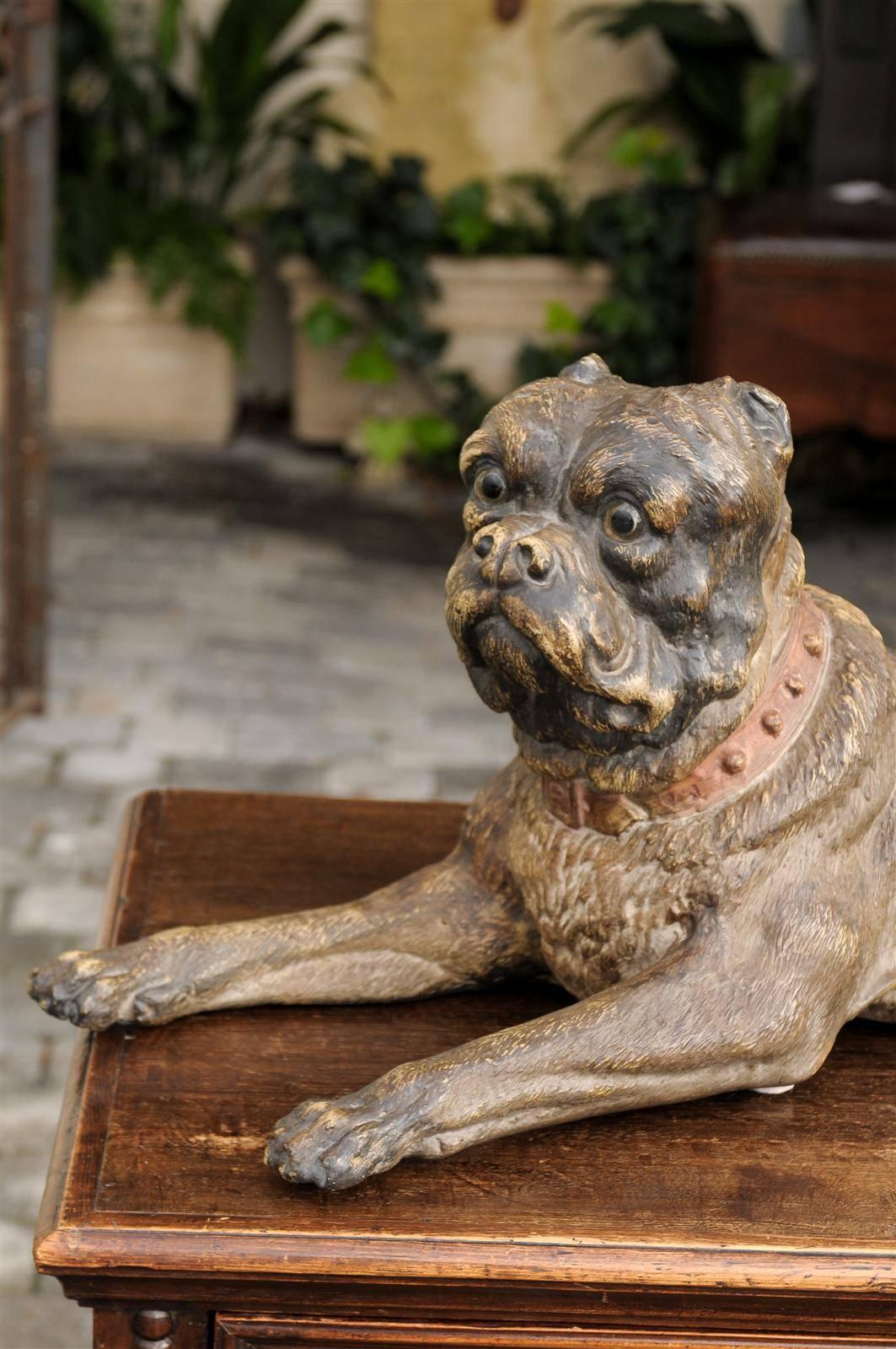 Large Austrian Terracotta Reclining Dog Sculpture from the Late 19th Century 2