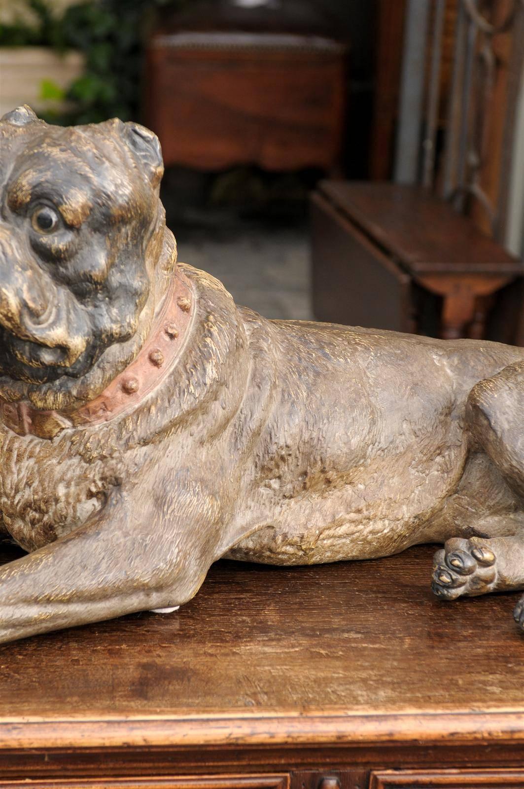 Large Austrian Terracotta Reclining Dog Sculpture from the Late 19th Century 6