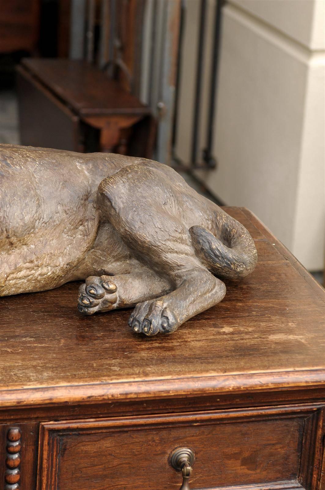 Large Austrian Terracotta Reclining Dog Sculpture from the Late 19th Century 3