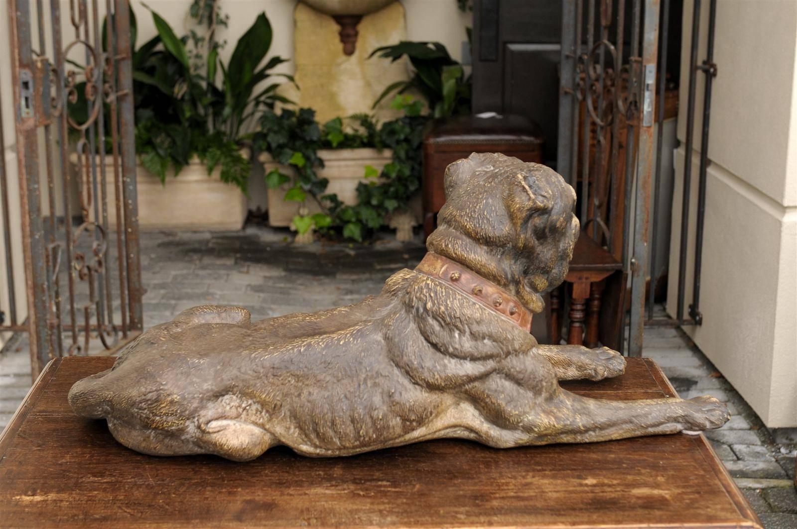 Large Austrian Terracotta Reclining Dog Sculpture from the Late 19th Century 1