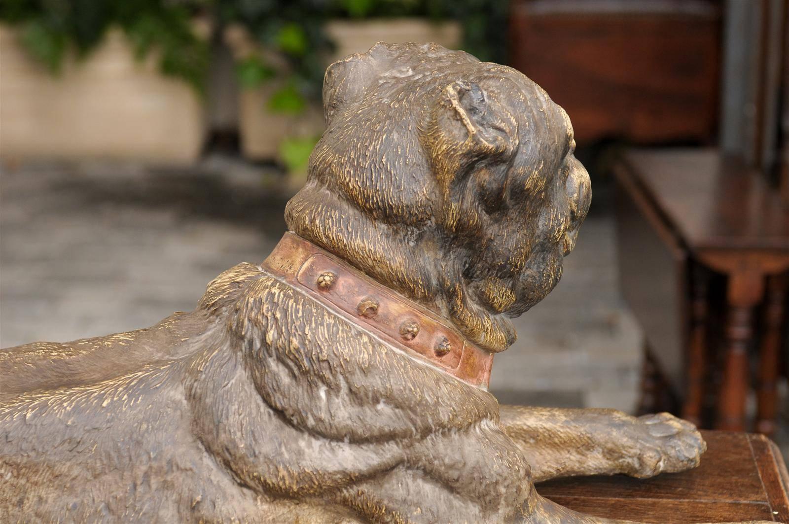 Large Austrian Terracotta Reclining Dog Sculpture from the Late 19th Century 5