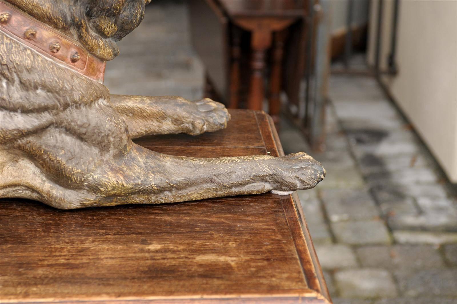 Large Austrian Terracotta Reclining Dog Sculpture from the Late 19th Century 4