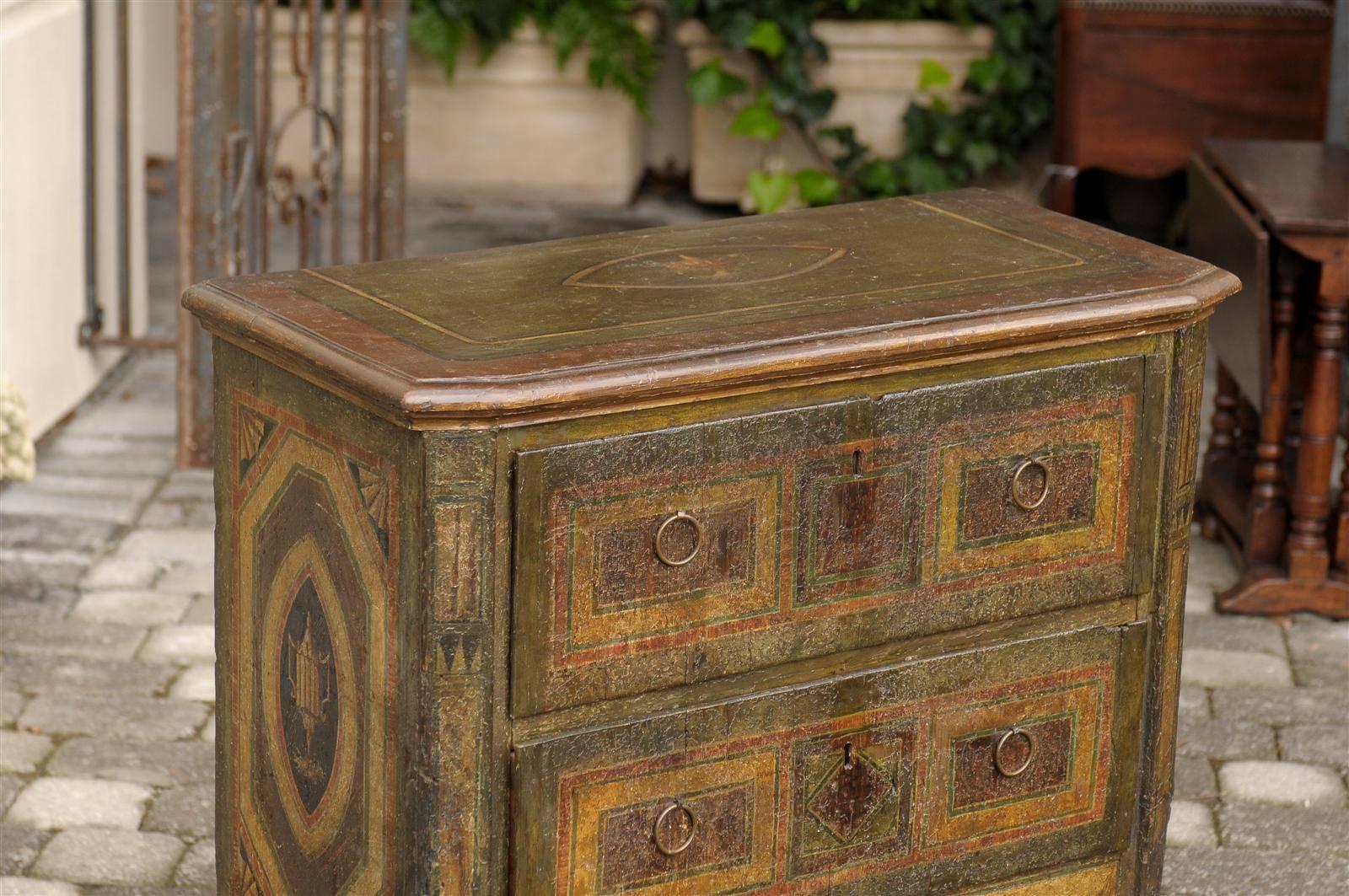 19th Century Italian Two-Drawer Commode with Rich Distressed Paint from the Early 1800s