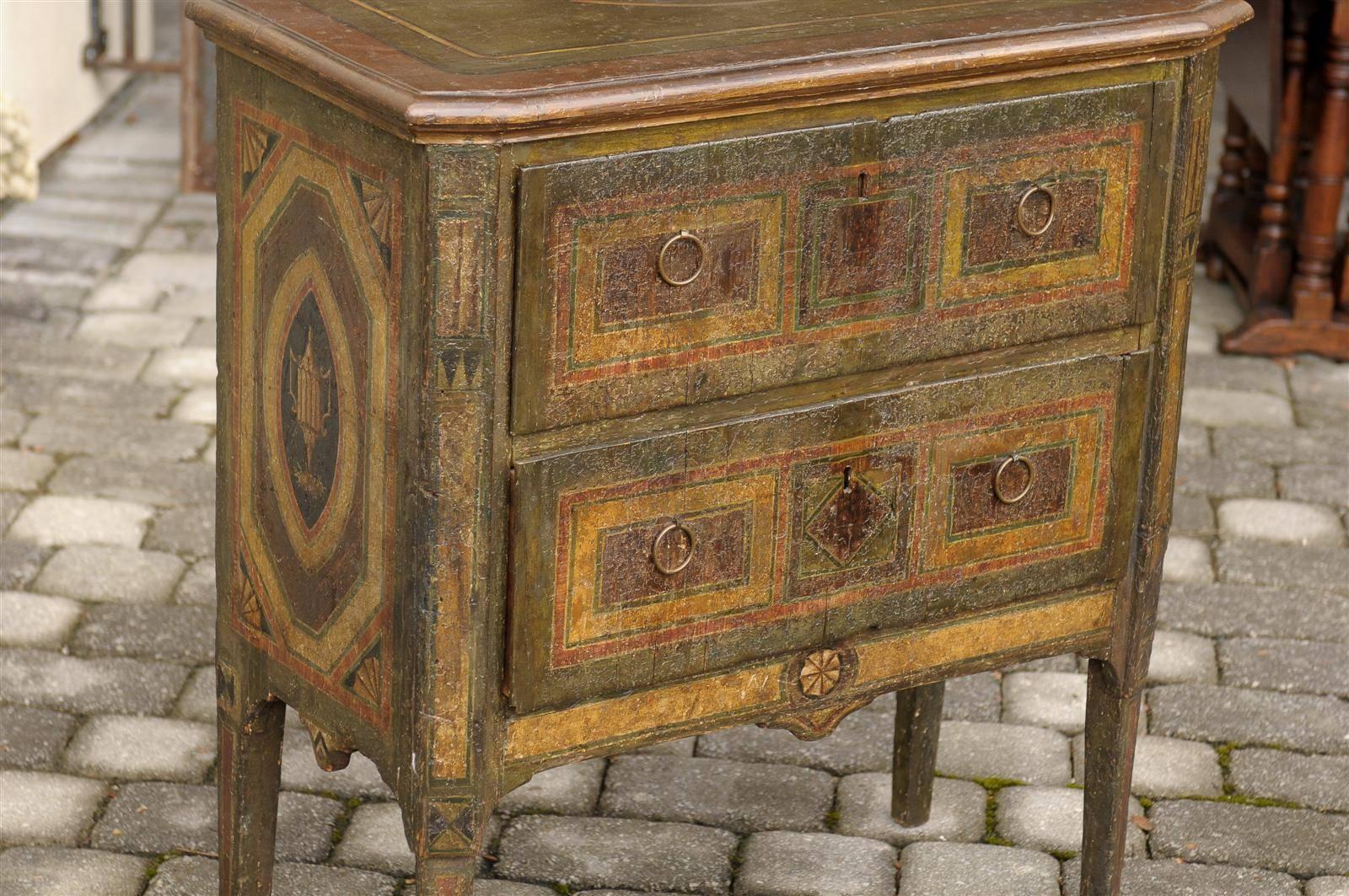 Italian Two-Drawer Commode with Rich Distressed Paint from the Early 1800s 1