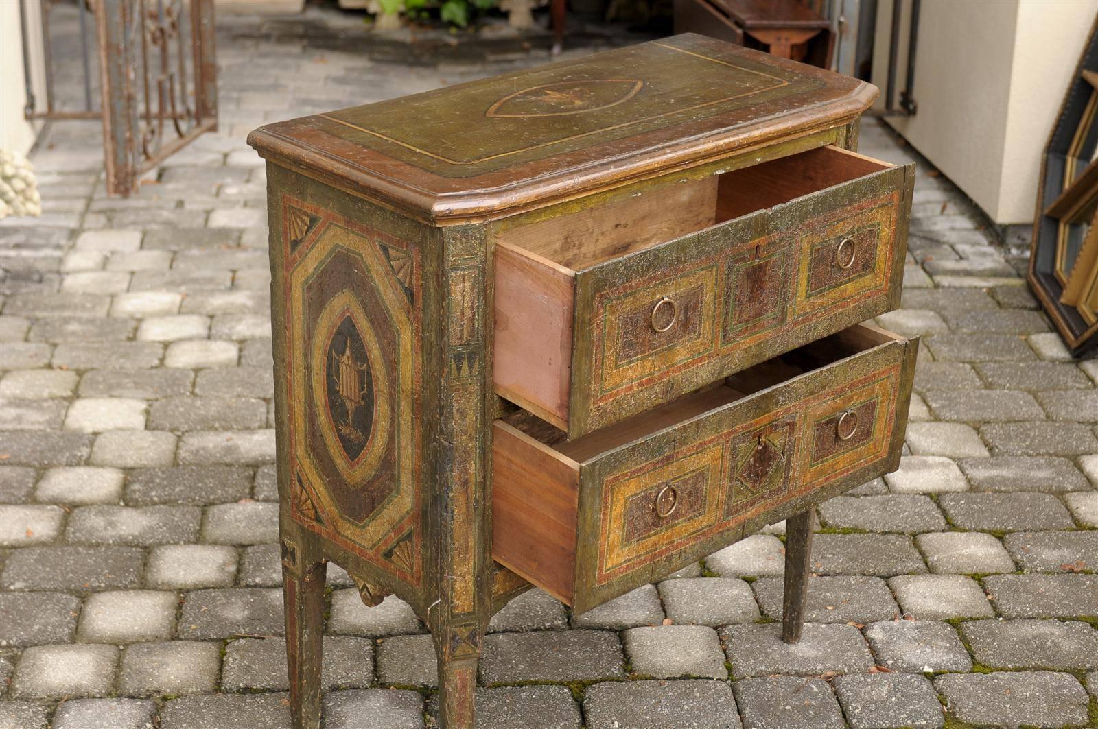 Italian Two-Drawer Commode with Rich Distressed Paint from the Early 1800s In Good Condition In Atlanta, GA