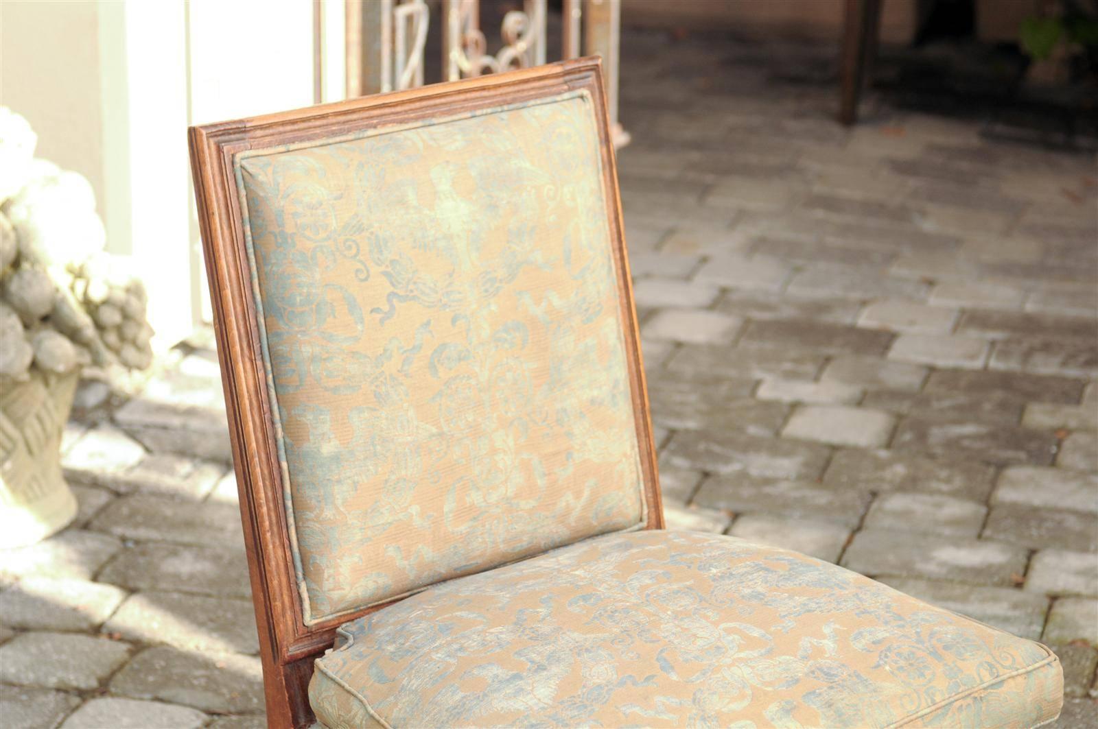 French Turn of the Century Louis XVI Style Slipper Chair with Fortuny Fabric In Excellent Condition In Atlanta, GA