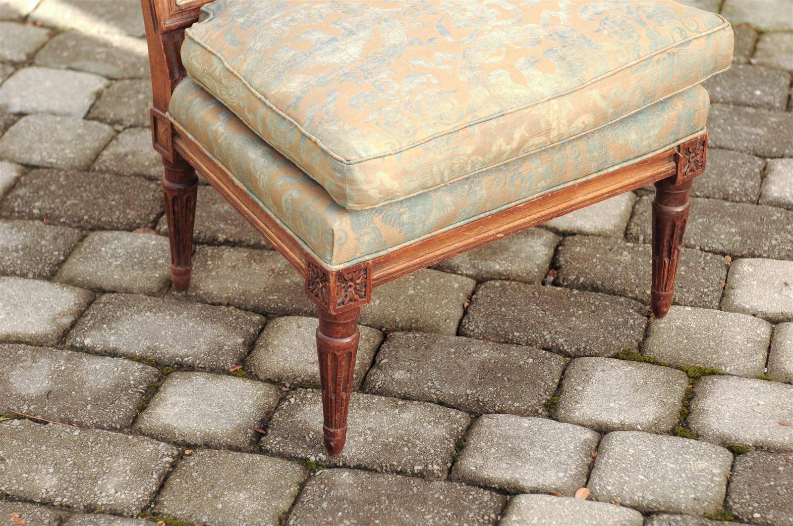 French Turn of the Century Louis XVI Style Slipper Chair with Fortuny Fabric 4