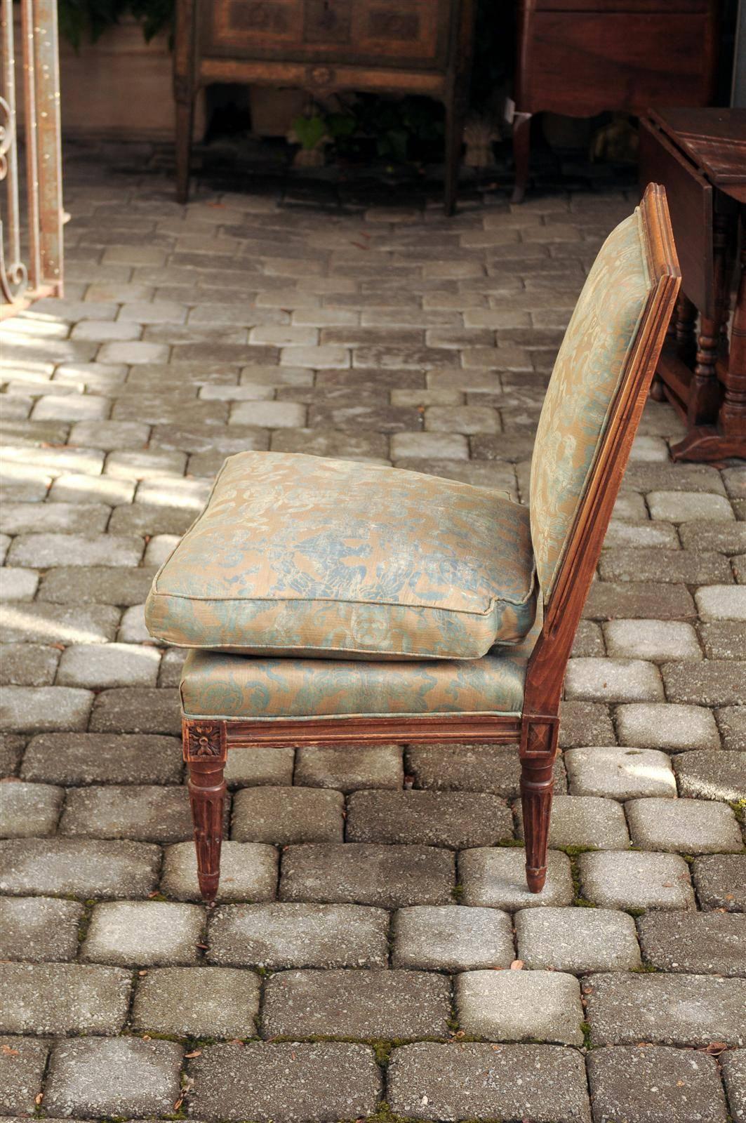 20th Century French Turn of the Century Louis XVI Style Slipper Chair with Fortuny Fabric