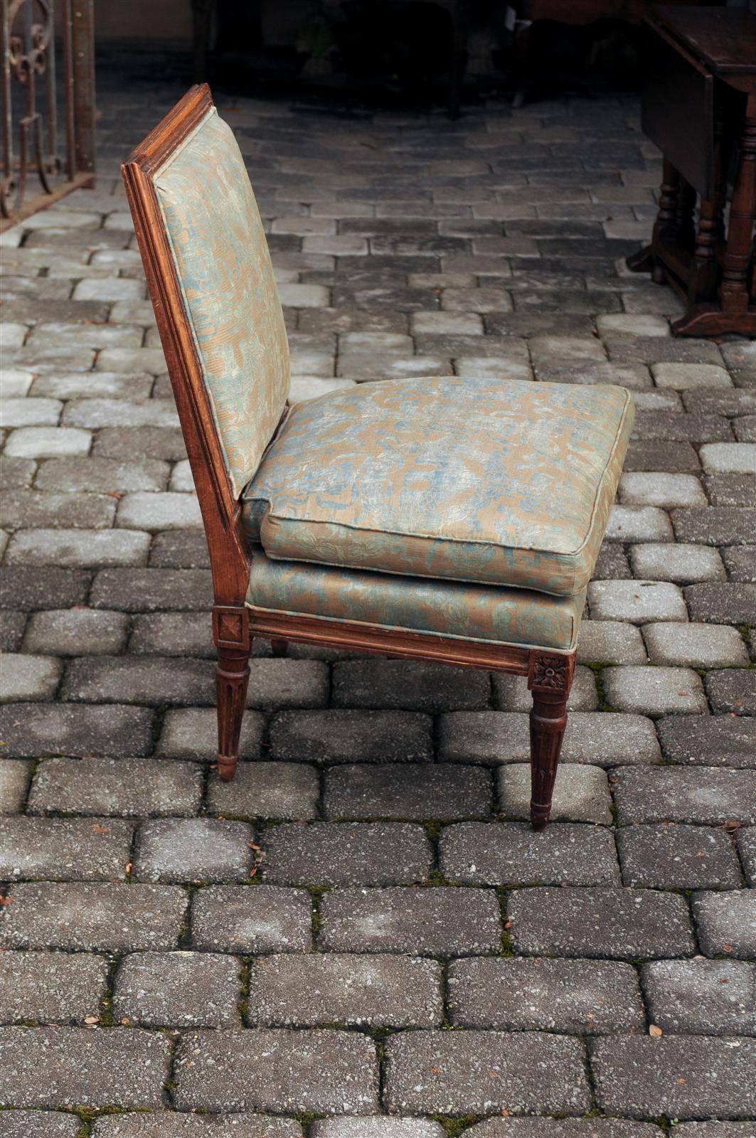 French Turn of the Century Louis XVI Style Slipper Chair with Fortuny Fabric 5