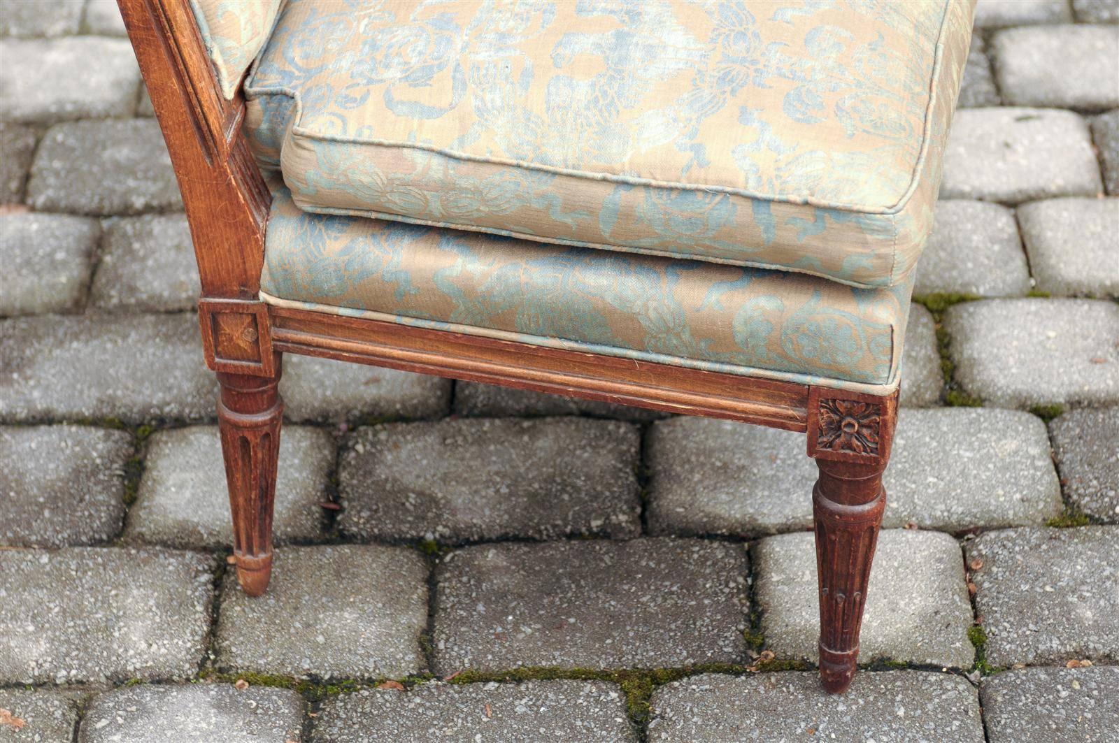French Turn of the Century Louis XVI Style Slipper Chair with Fortuny Fabric 3