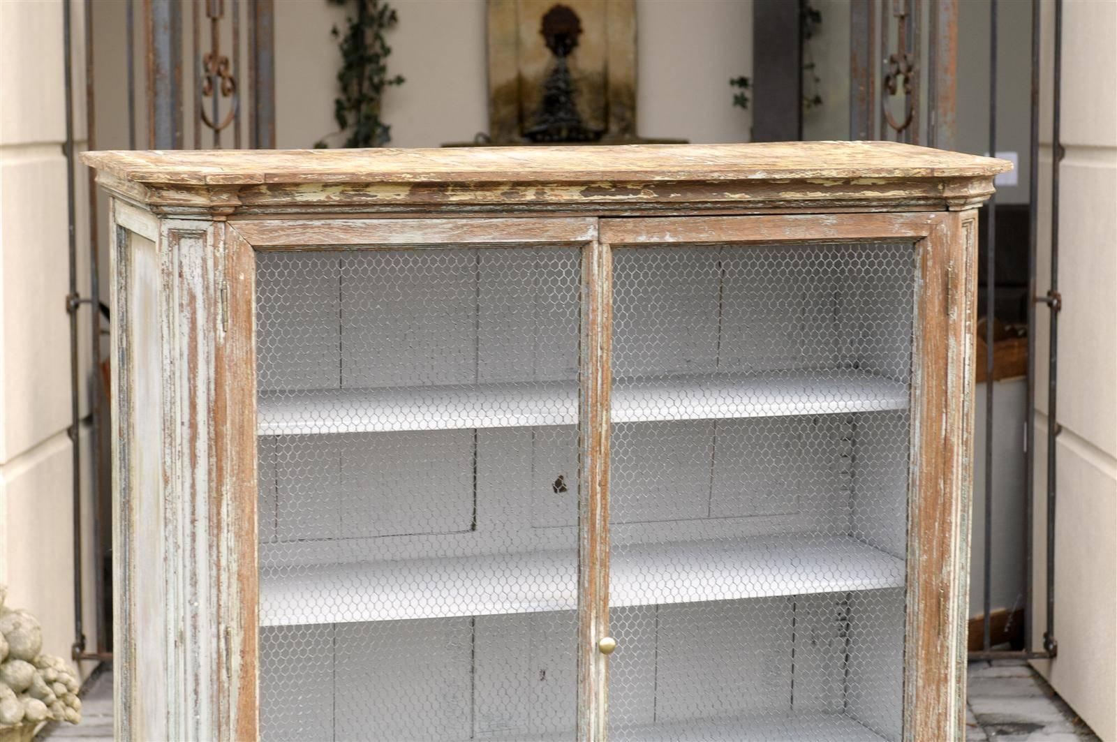 French Mid-19th Century Painted Cabinet with Chicken Wire Doors In Good Condition For Sale In Atlanta, GA