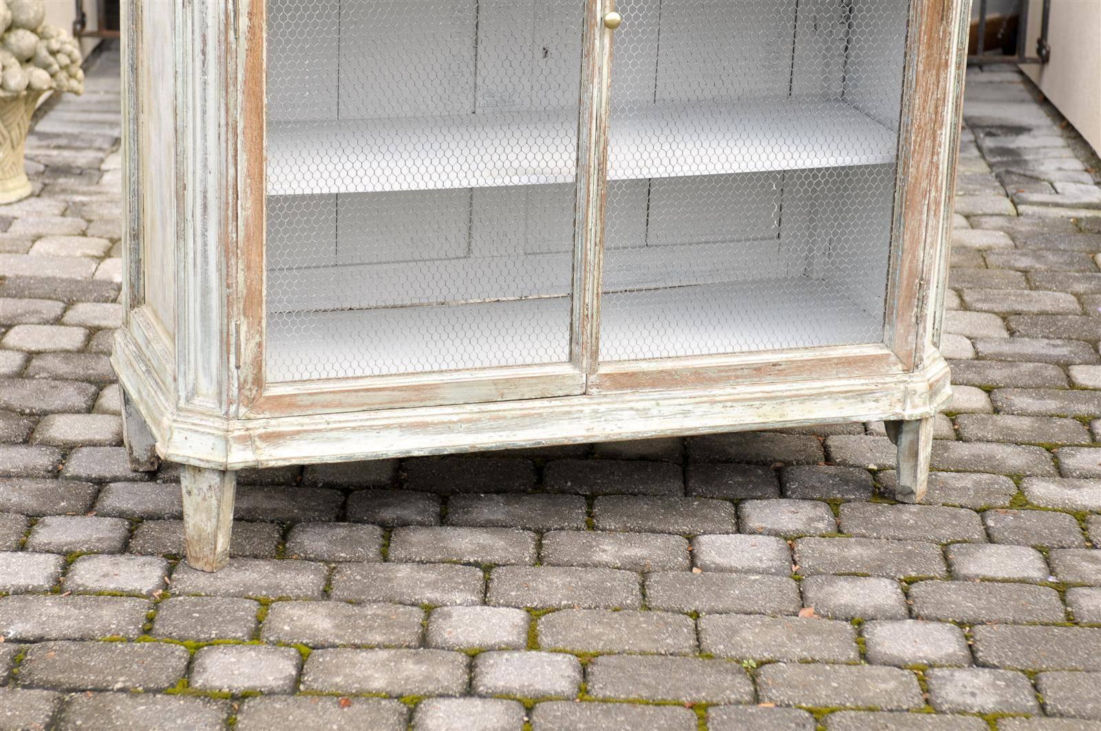 French Mid-19th Century Painted Cabinet with Chicken Wire Doors For Sale 3