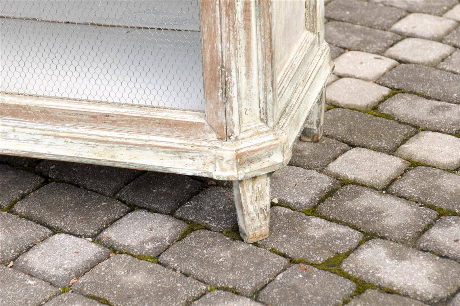 French Mid-19th Century Painted Cabinet with Chicken Wire Doors For Sale 4