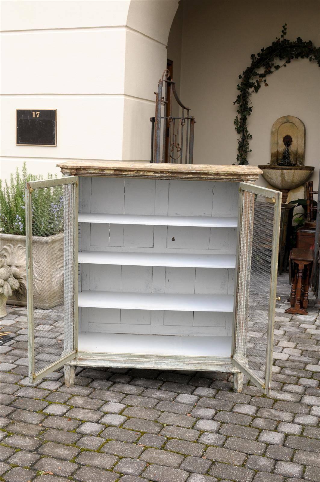 French Mid-19th Century Painted Cabinet with Chicken Wire Doors For Sale 1