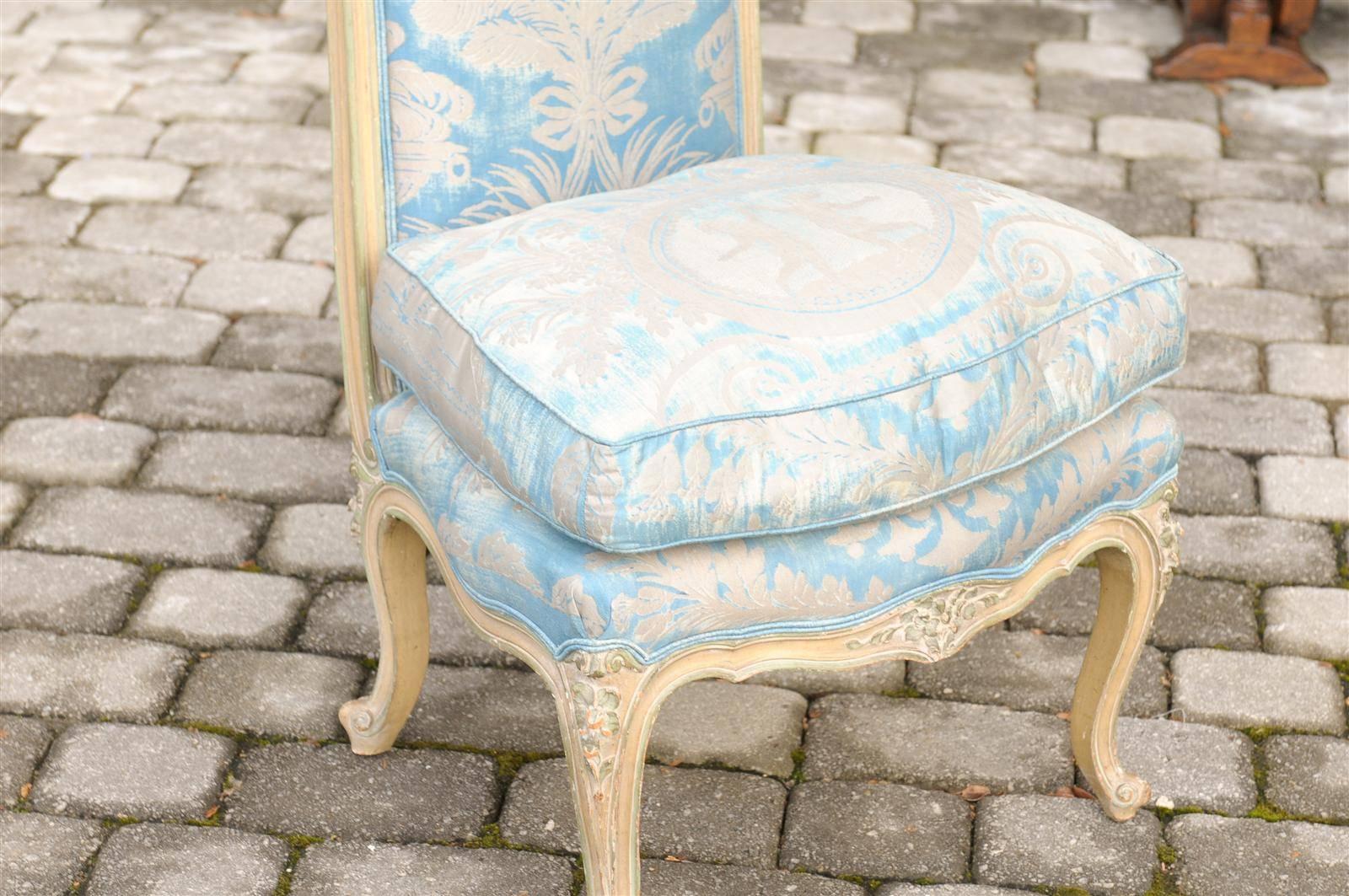 French Louis XV Style Early 20th Century Painted Slipper Chair in Fortuny Fabric 2