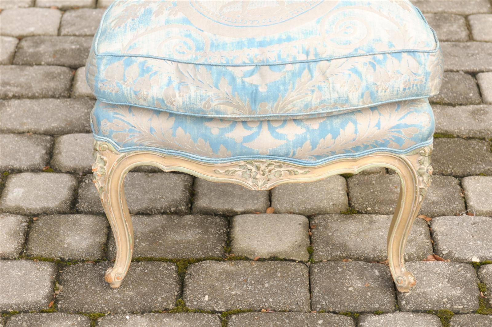 French Louis XV Style Early 20th Century Painted Slipper Chair in Fortuny Fabric 3