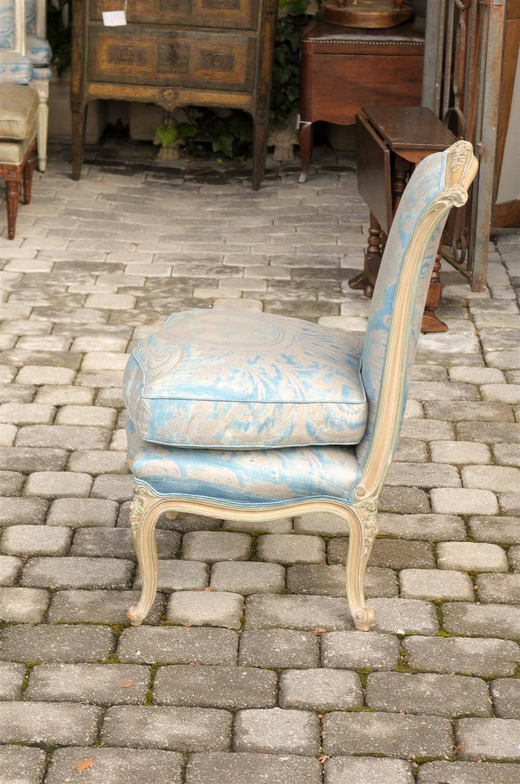 French Louis XV Style Early 20th Century Painted Slipper Chair in Fortuny Fabric 5