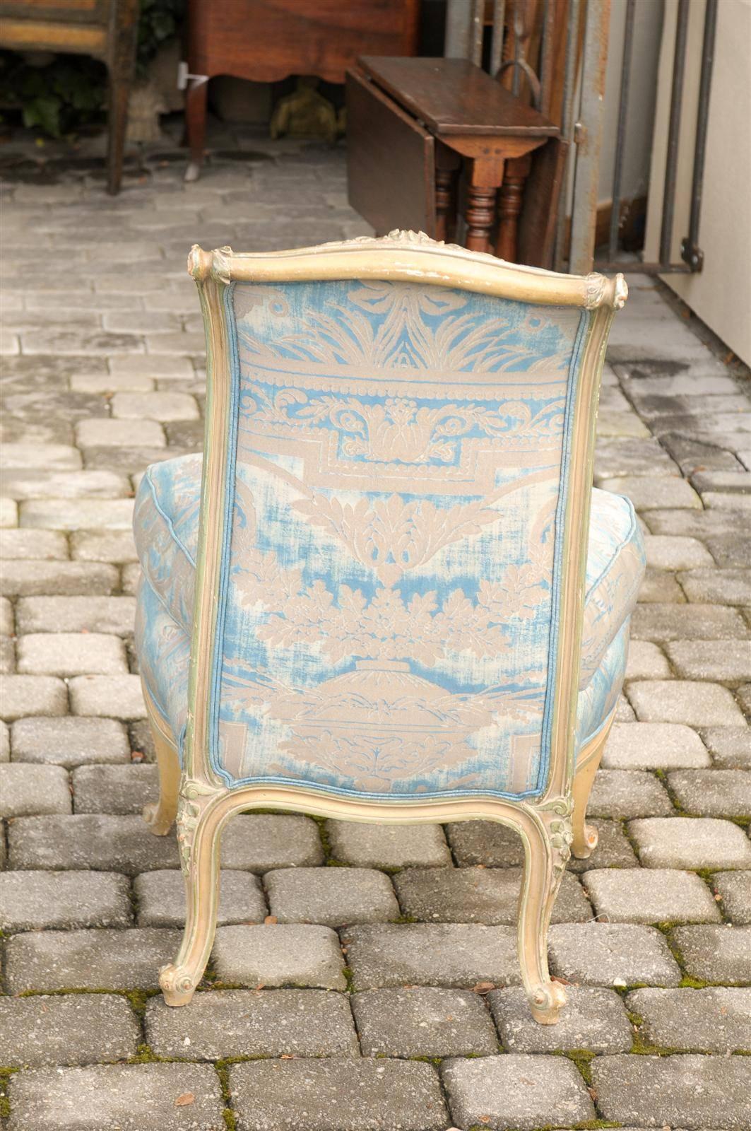 French Louis XV Style Early 20th Century Painted Slipper Chair in Fortuny Fabric 6