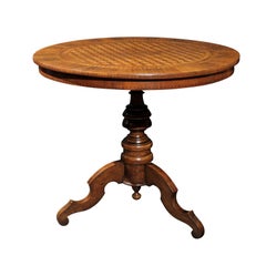 Italian Late 19th Century Round Pedestal Side Table with Cube Parquetry Inlay