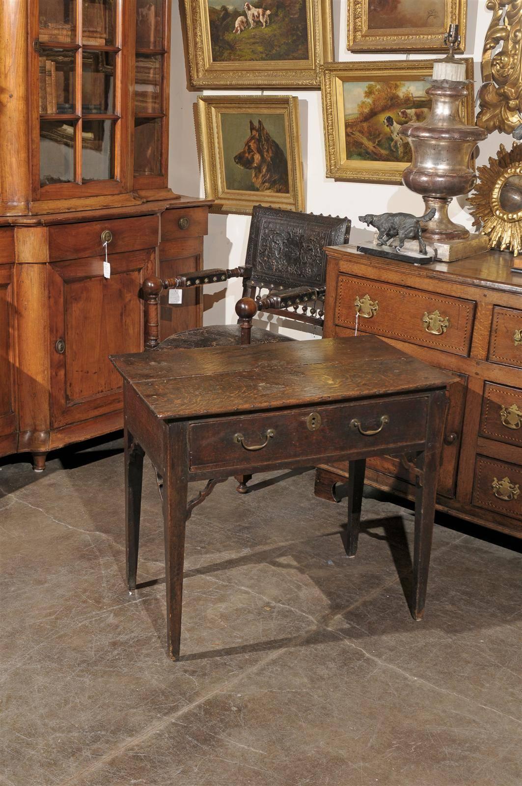English Sheraton Oak Side Table with Drawer from Late 18th Century In Good Condition In Atlanta, GA