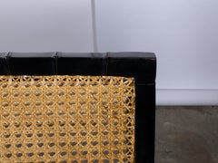 Pair of English Black-Painted Faux Bamboo and Cane Armchairs, circa 1970