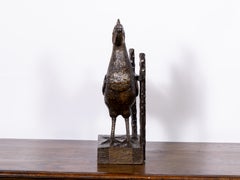 French 19th Century Hand-Carved Wood Rooster Sculpture with Dark Patina