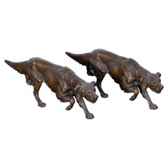 Pair of English Patinated Bronze Sporting Dog Sculptures, circa 1900