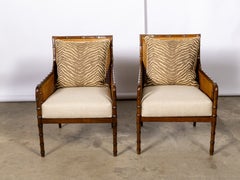 Pair of Vintage Faux Bamboo and Cane Armchairs with Zebra-Pattern Cushions
