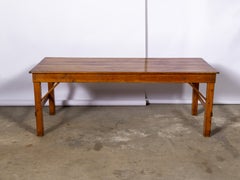 American Pine Farm Work Table with Plank Top and Stretchers, circa 1900