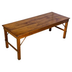 American Pine Farm Work Table with Plank Top and Stretchers, circa 1900