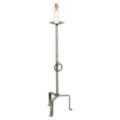 19th Century French Wrought Iron Tripod Floor Lamp with Twisted Stem