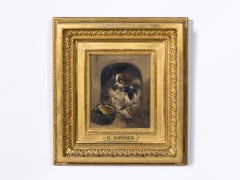 19th Century Henriëtte Ronner-Knip Oil on Panel of Dogs Playing, Giltwood Frame