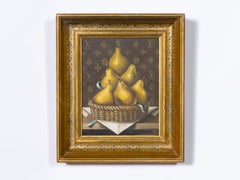 French Mid-Century Oil Still Life Painting of Pears with Louis Vuitton Monogram