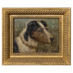 English 19th Century Oil on Board Portrait of a Wire-Haired Terrier