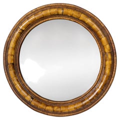 English Mid-Century Round Bamboo and Wood Mirror, Circa 1960