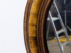 English Mid-Century Round Bamboo and Wood Mirror, Circa 1960