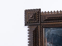 French Tramp Art Carved Wood Mirror with Applied Floral Motifs, Circa 1900
