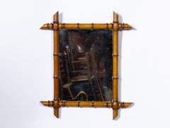 French Circa 1900 Faux Bamboo Turned Wood Wall Mirror