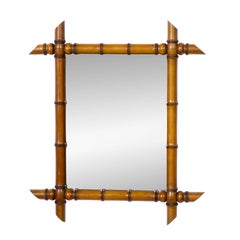 French Circa 1900 Faux Bamboo Turned Wood Wall Mirror