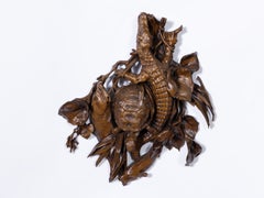 19th Century Black Forest Carved Wood Trophy with Crocodilian and Turtle